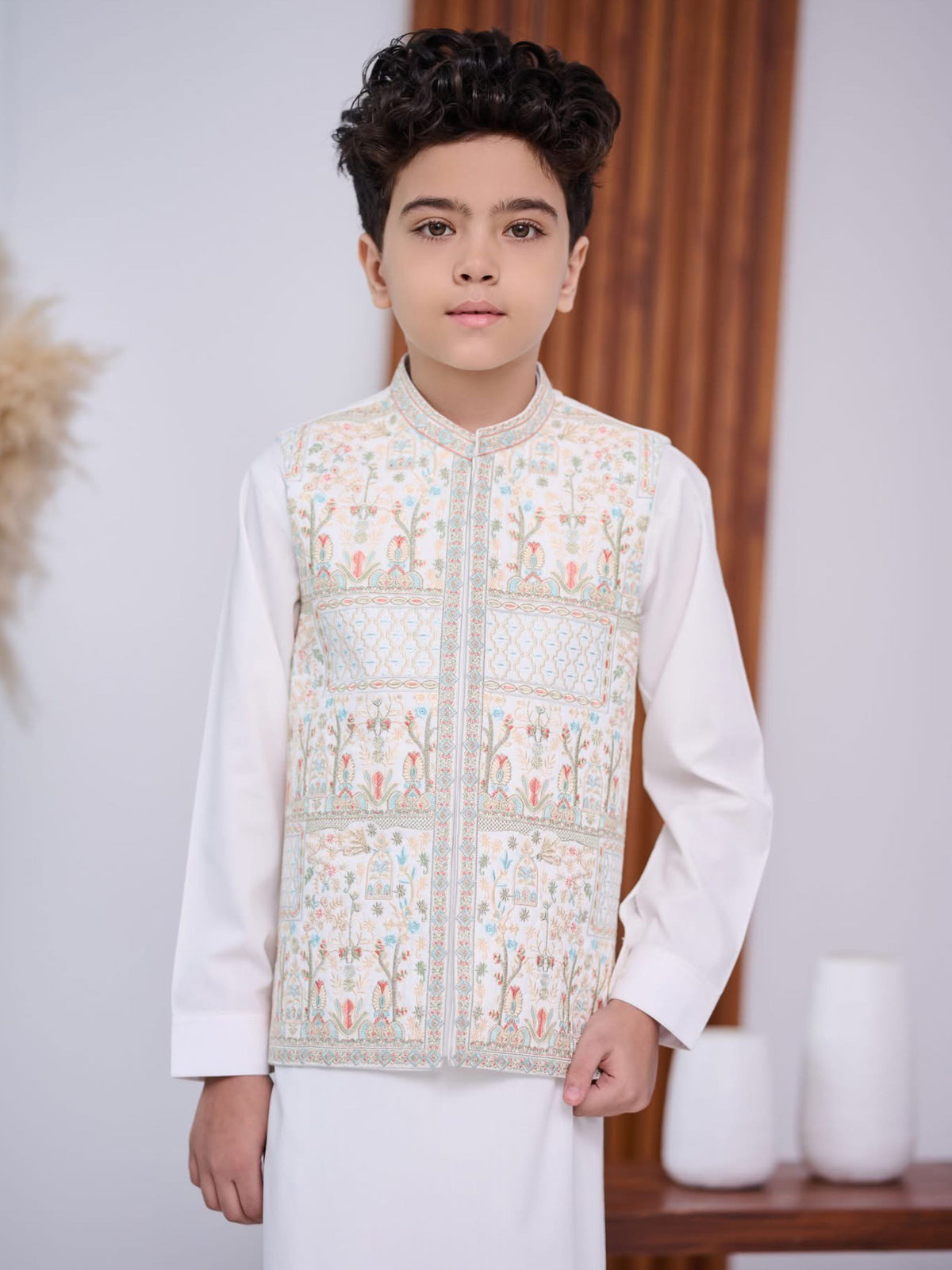 Boys 3-Piece Waistcoat Kurta Shalwar Set – Traditional Pakistani Ethnic Wear