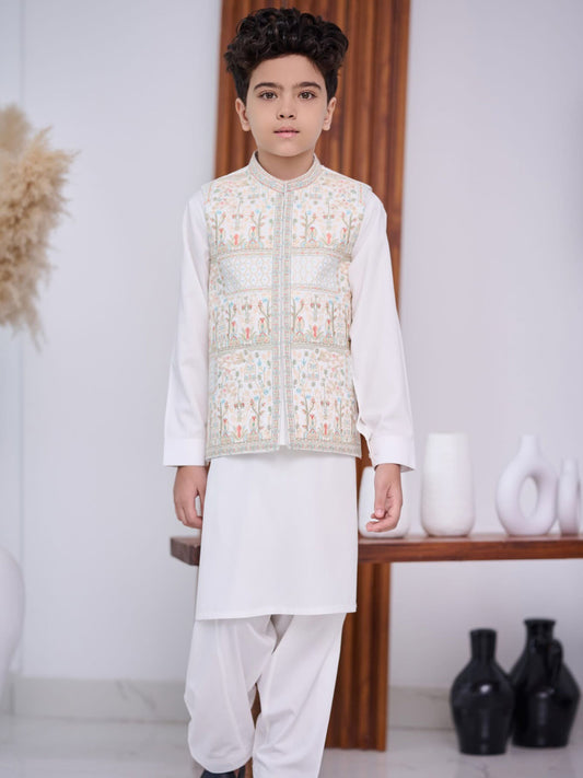Boys 3-Piece Waistcoat Kurta Shalwar Set – Traditional Pakistani Ethnic Wear