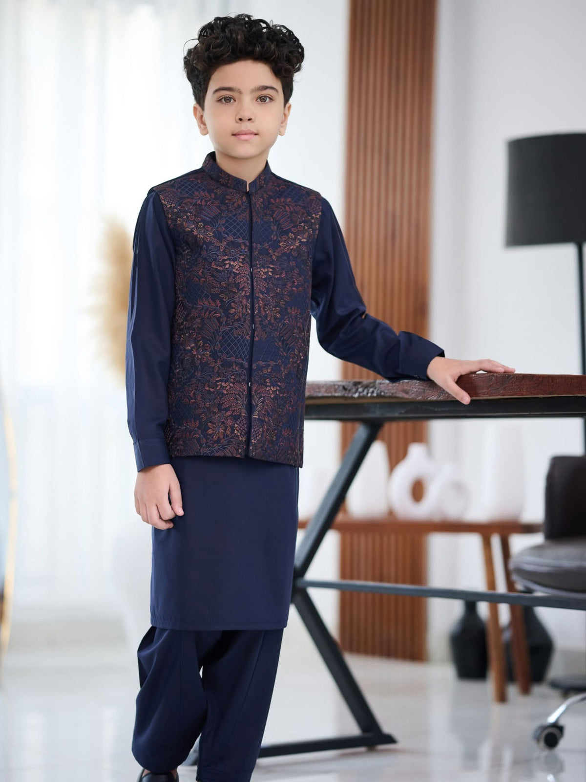 Boys 3-Piece Waistcoat Kurta Shalwar Set – Traditional Pakistani Ethnic Wear
