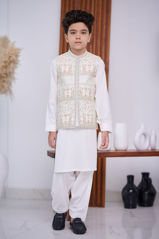 Boys 3-Piece Waistcoat Kurta Shalwar Set – Traditional & Stylish Ethnic Wear